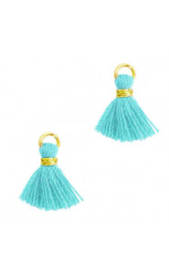 Ibiza style mini Tassel 1cm Gold-turquoise blue